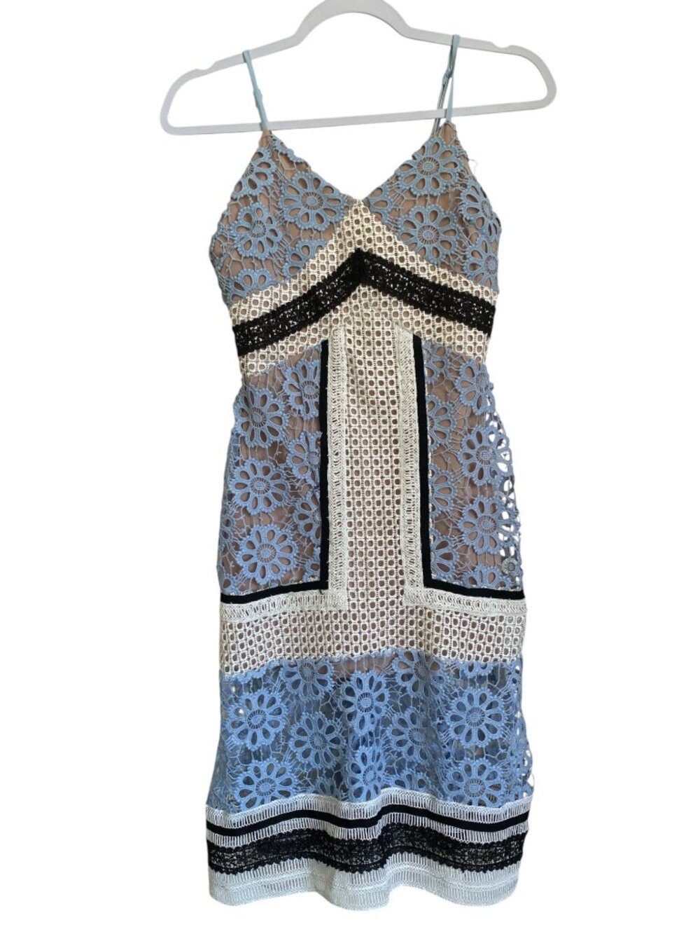 Endless Rose Floral Lace Colorblock Mini Dress Blue Black XS